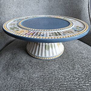 Artisan Blue and Cream Floral Cake Stand